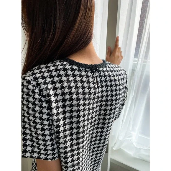 minimalist Houndstooth Print Tunic Dress black white - Picture 4 of 9